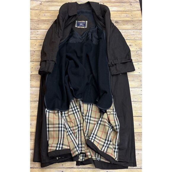 Burberry Womens Trench Coat Vintage Wool Dark Brown Size 14 X-Long